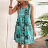 Women's Rose Flower Fake Two-piece Personalized Retro Style Printed Sleeveless Round Neck Dress Loose Soft and Comfortable Plus Size Dress