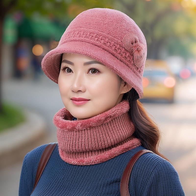 Women's Winter Knitted Wool Hat for Middle-aged & Elderly: Warm, Stylish Scarf Hat for Mom & Grandma