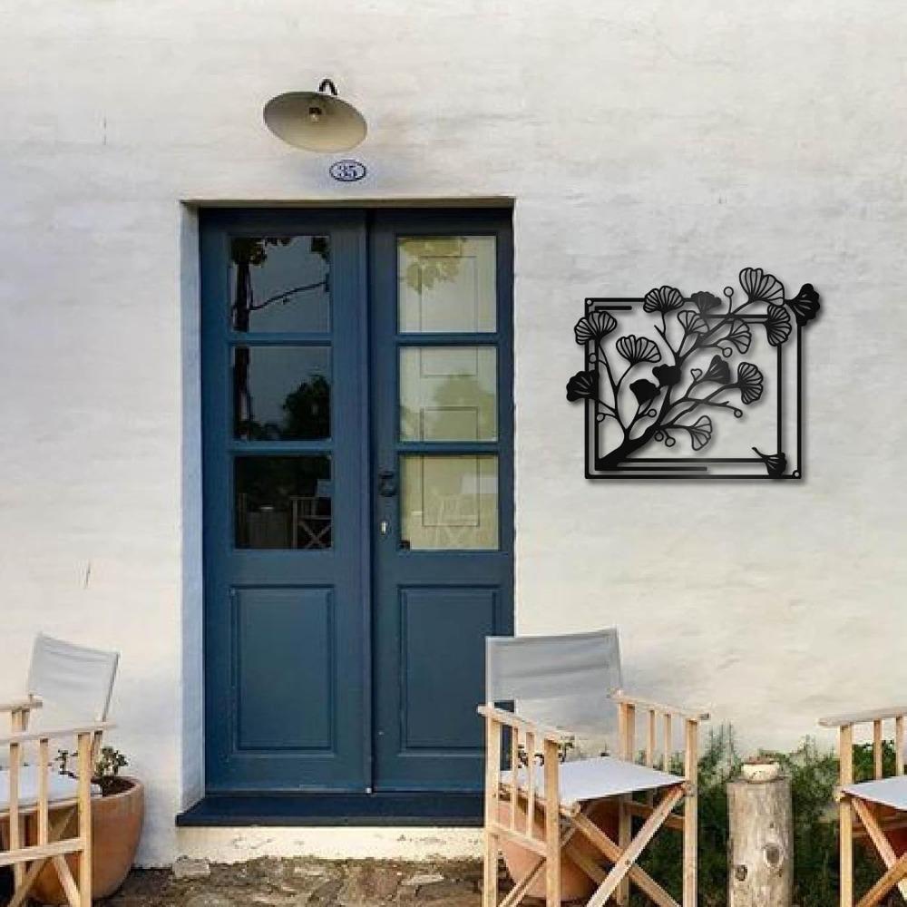 Ginkgo Metal Wall Art Iron Leaf Decor Hanging Ornament for Home Living Room Bathroom Garden Indoor Outdoor Gift 11.8x9.8 Inch