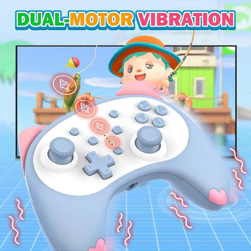 Compatible with Switch Controller, Bluetooth Cartoon Kitten Nintendo Switch Controllers Wireless, Kawaii Light Switch Gaming PC Controller(Blue)