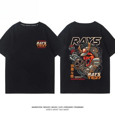 Modified Car Culture Short-sleeved Wheel Hub Modified Car JDM Short-sleeved T-shirt Men's and Women's Cotton Half-sleeved Top