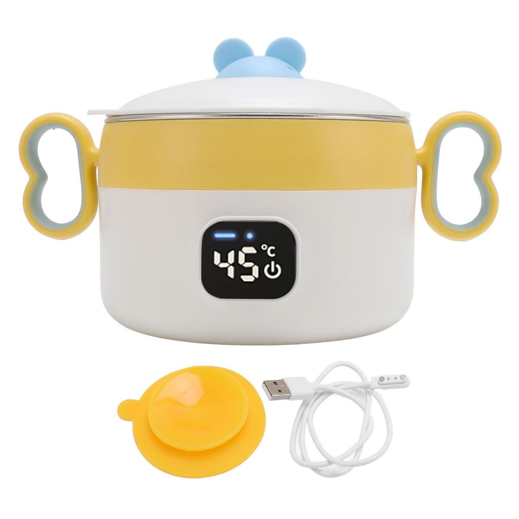 Insulated Food Warmer Bowl 450ml Stainless Steel Auto Constant Temperature USB Rechargeable Electric Heating Lunch Box for Home Travel