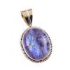 Natural Purple Moonstone Gemstone 925 Solid Silver Two Tone Pendant 1.25" L4u72