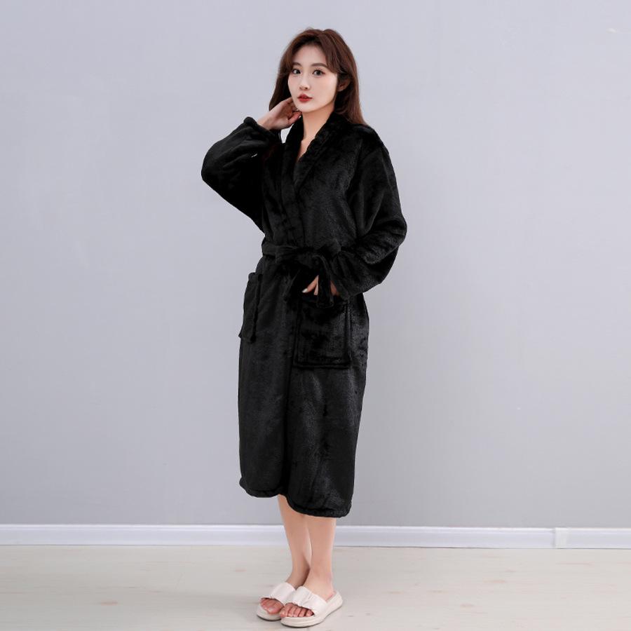 Damen Herbst Winter Dickes Korallenfleece Flanell Pyjama & Mittellanger Bademantel Set für Paare