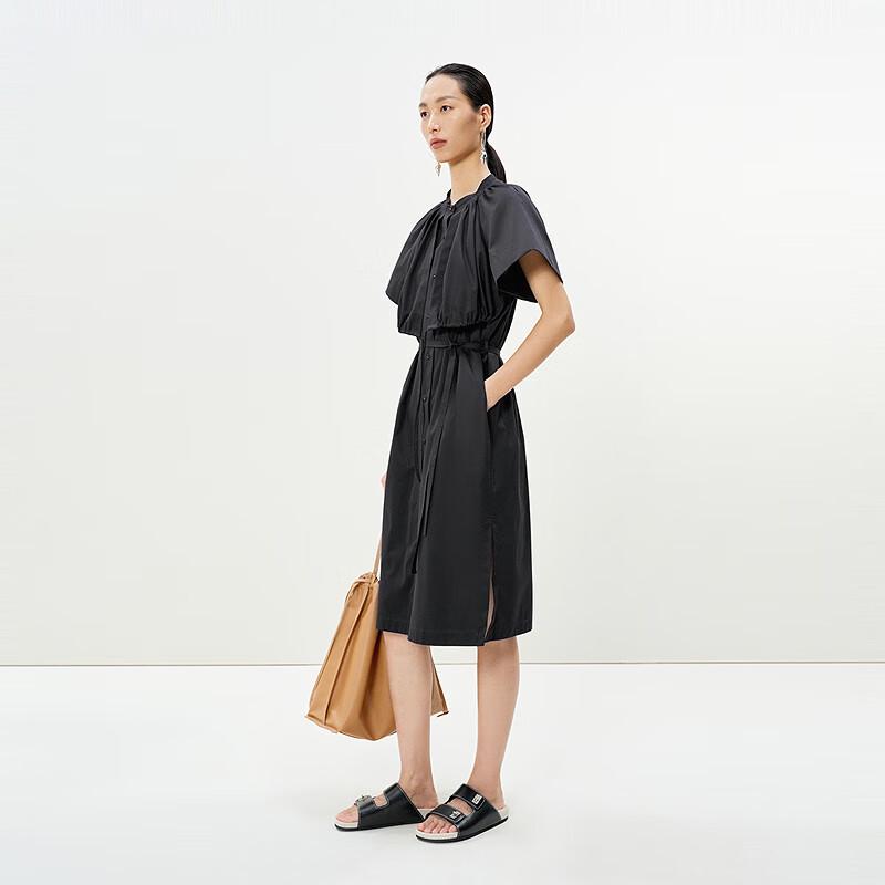 LESS 2025 Summer Straight Collar Cotton Dress