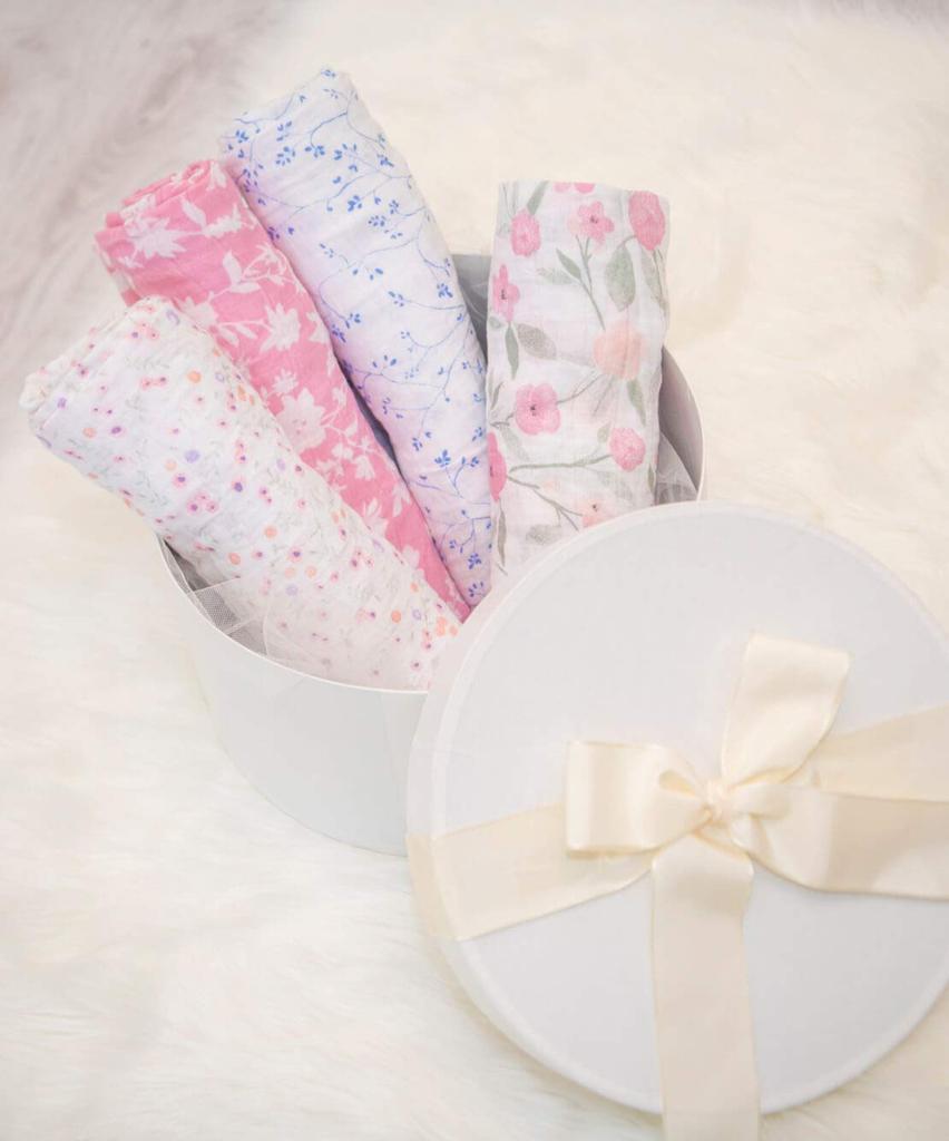 aden anais Aiden and Anais Swaddle Mon Fleur Set of 4 120 x 120cm Muslin Cotton Swaddle Newborn Night Cry Prevention Baby Gift ASWC40007J +