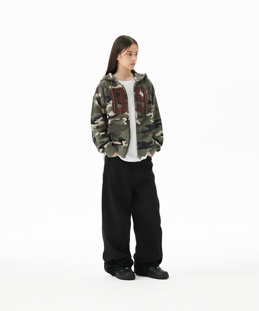 Mahagrid Camo Applique Zip Up Hoodie Green(Mg2Ffmm499A)
