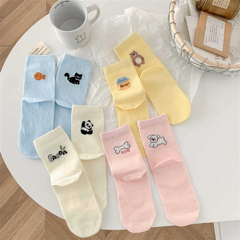 Women's Cartoon Animal Mid-tube Socks Summer Cute Trendy Creative A&B Style Soft Breathable Cotton Students Socks