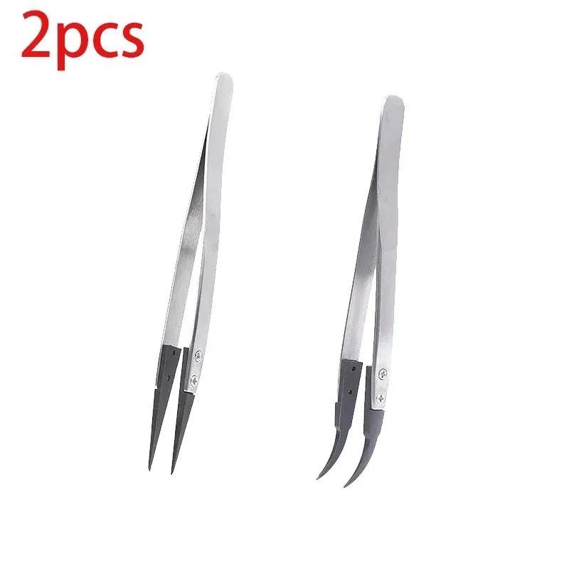 6pcs Watch Hands Installation Work Tweezers Straight Elbow Handle Stainless Antistatic Plastic Tweezers ESD-259 ESD-259A ESD-7A