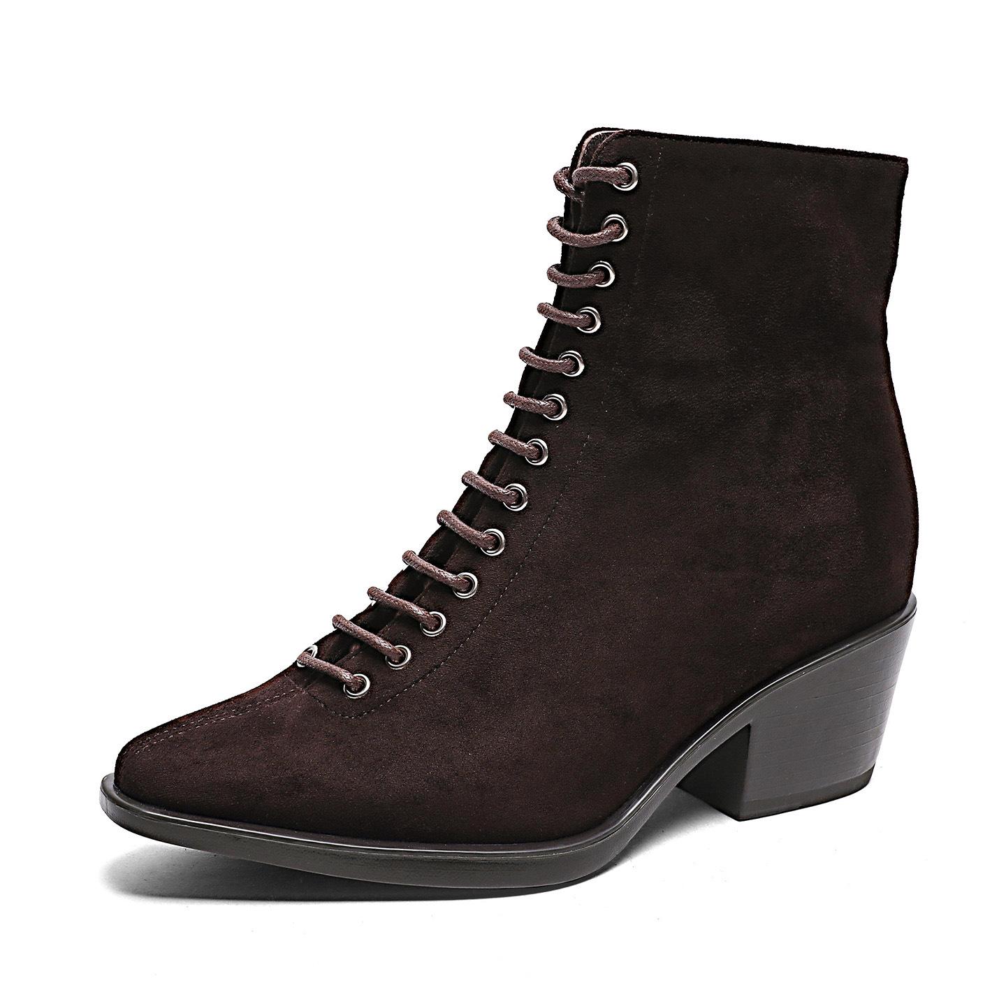 

Retro thick heel short tube fashion boots women s fashion design sense straps inner height-increasing short boots 39