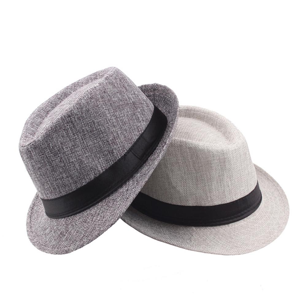 Trendy Jazz Cap Wide Brim Solid Color Solid Color Fedora Hat  Linen Male Cap for Club