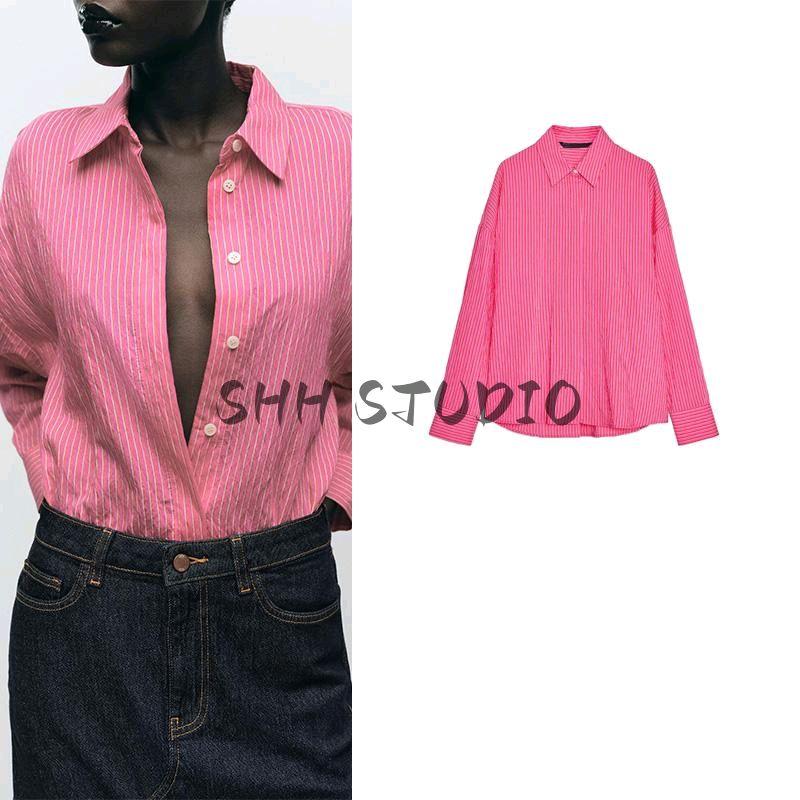 Spring New Women clothes Sweet Style Stripe Vertical Comfort Long sleeve Lapel Leisure Shirts 8676803