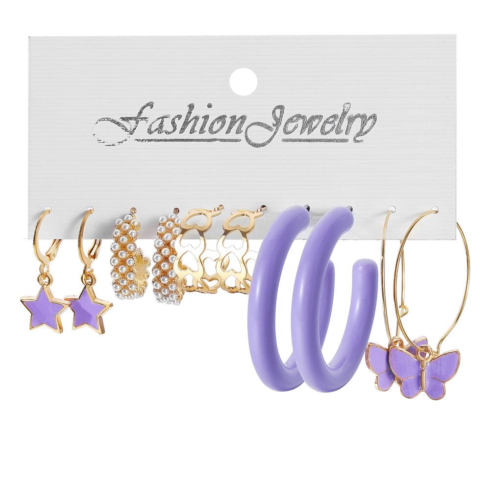 Alloy Ear Ring Square Geometric Shape Earrings Set - 6-piece Vintage Pearl Packaged Earrings Jewelry Set