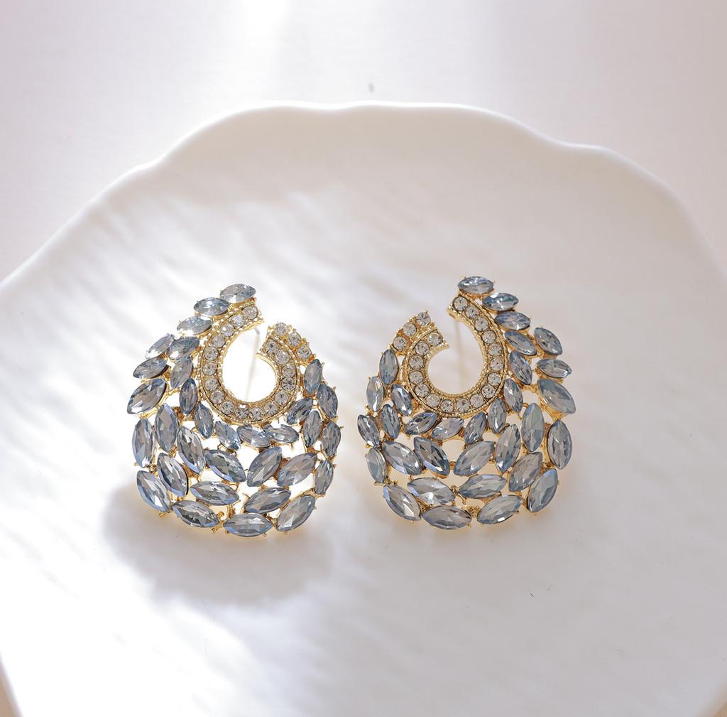 Geometric Hollow C Shape Crystal Earrings For Evening Bridal Party Jewelry