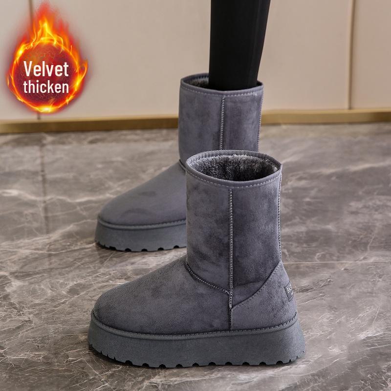 Women's Winter Mid-Tube Plush Thick-Soled Casual Snow Boots