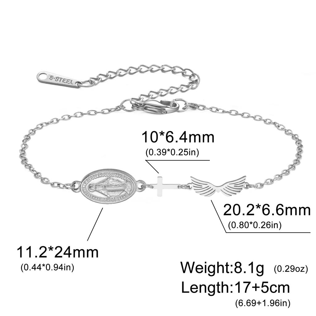 Virgin Mary Pendant Bracelet for Women Stainless Steel Cross Bracelet Catholic Christian Faith Bracelet Religious Gift for Girls