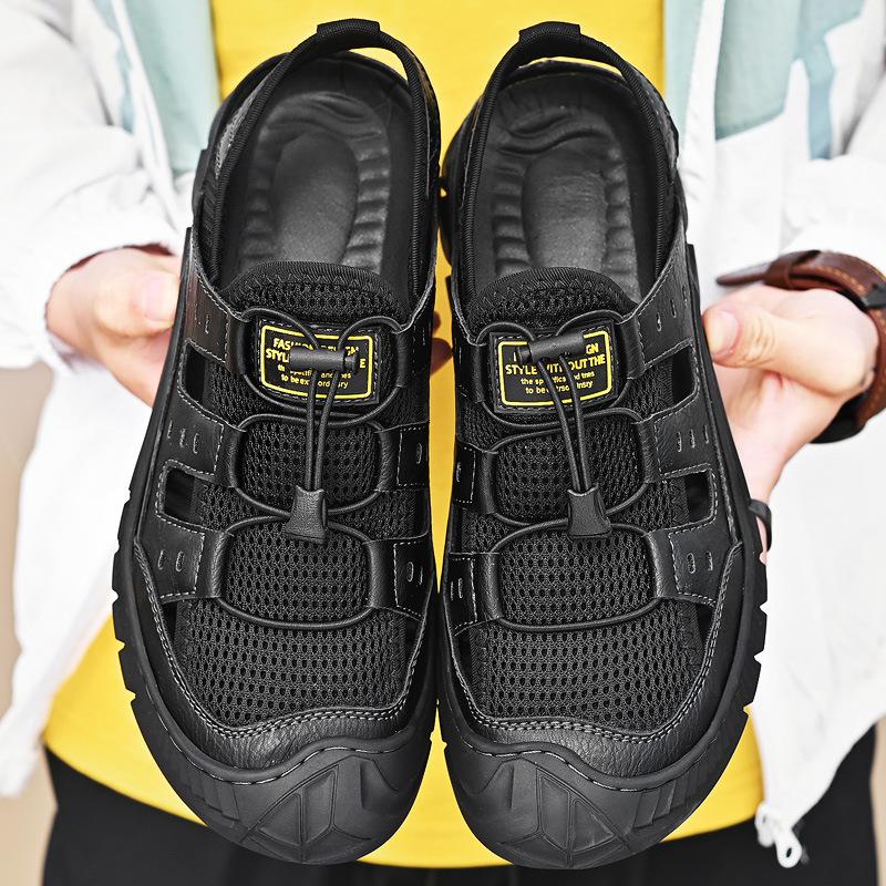 2024 Elastic Strap Casual Sewn Shoes Hollow Beach Shoes Large Mesh Breathable Sandals