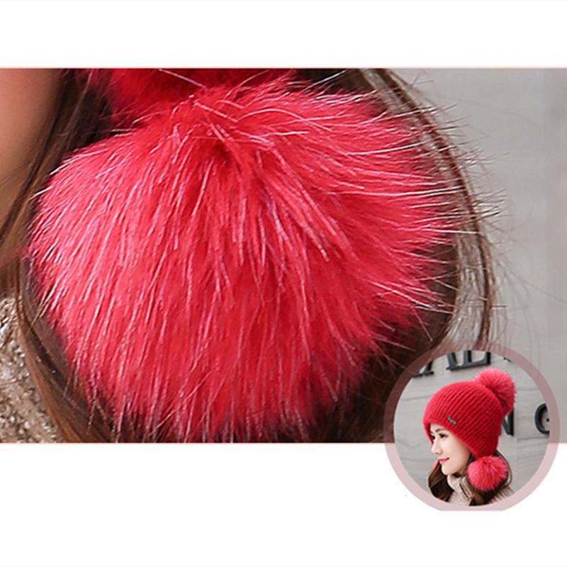 Neue Hohe Qualität Warme Mütze Frauen Kaninchen Fell Winter Hut Weibliche Mode Fügen Pelz Gefüttert Pompons Gestrickte Hut