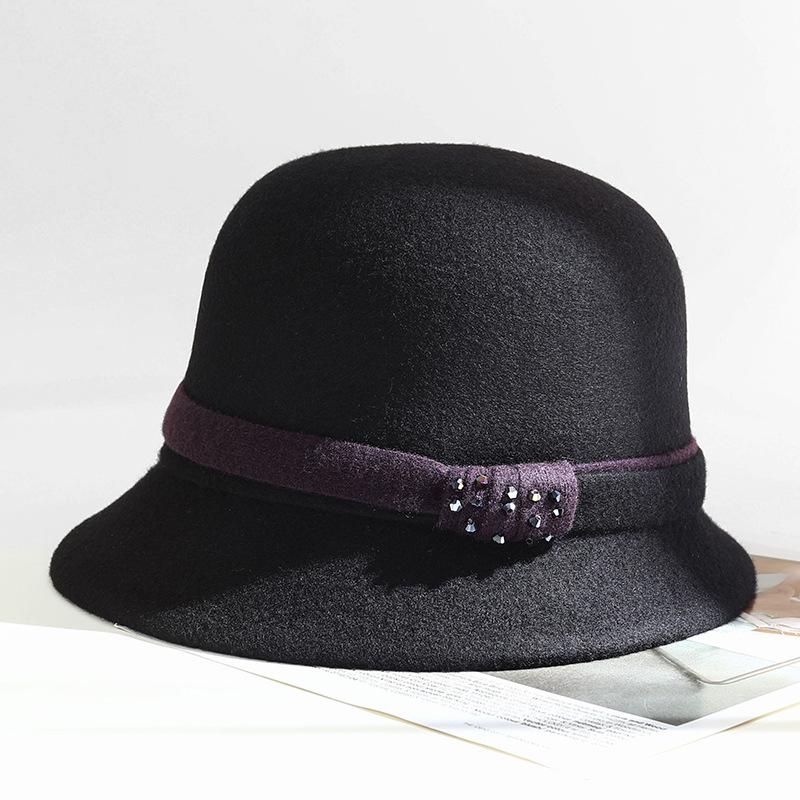 New wool bucket hat women's autumn and winter elegant basin hat outdoor leisure warm woolen top hat