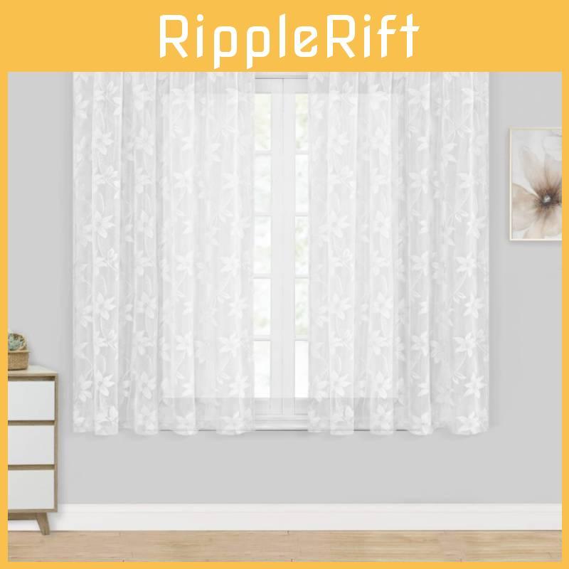 Lace Floral White Sheer Curtains For Daily Bedroom Kitchen Decoration Set 2 Of