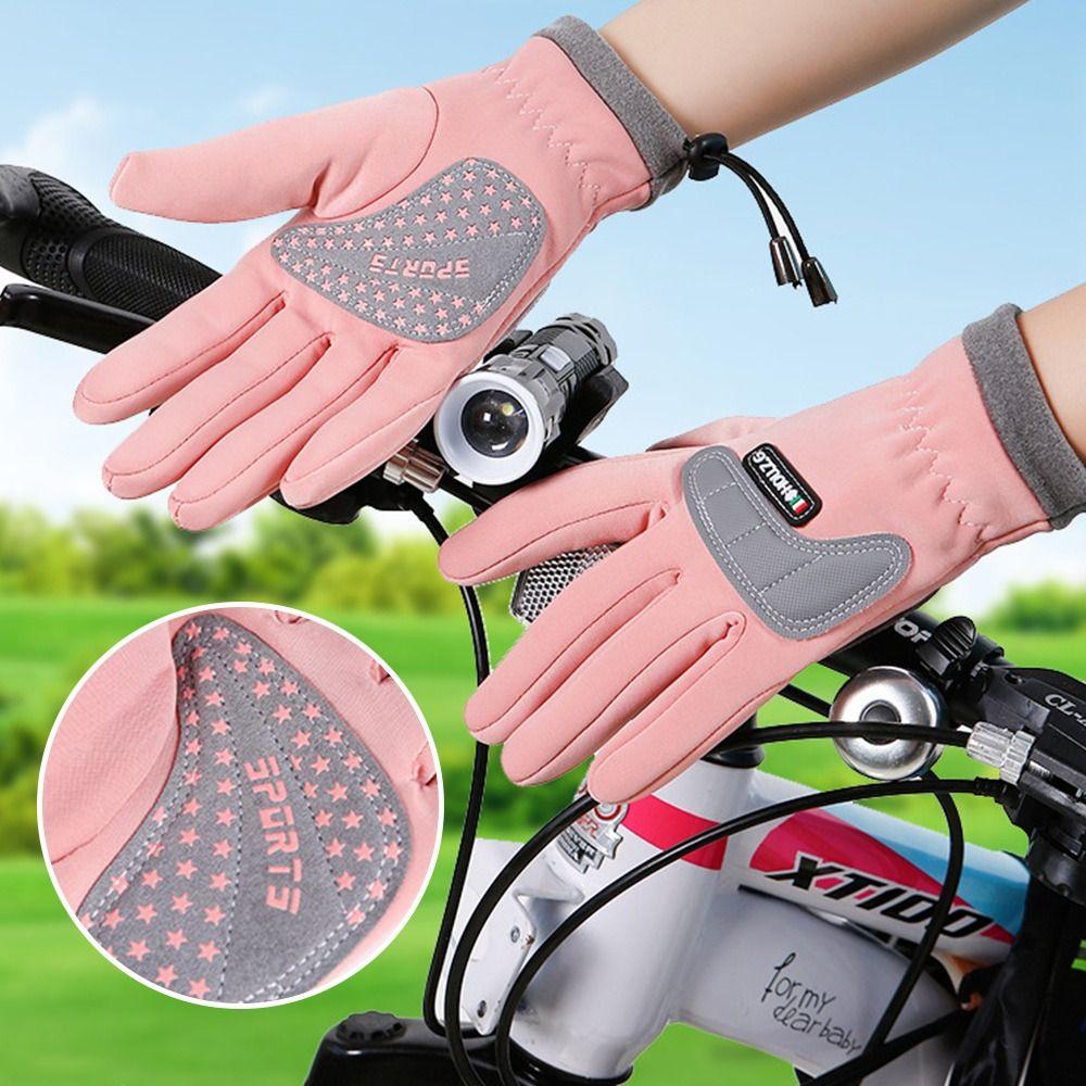 Drawstring Cycling Children's Gloves Keep Warm Fleece Lined Anti Slip Gloves Autumn Winter Style Thicken Outdoor Play Gloves