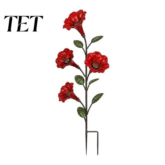 Hanging Bird Waterer for Patio Red Flower Hummingbird Feeder with Ground Stake, Metal Feeder, Backyard Wildlife Watering Station Outdoor Yard