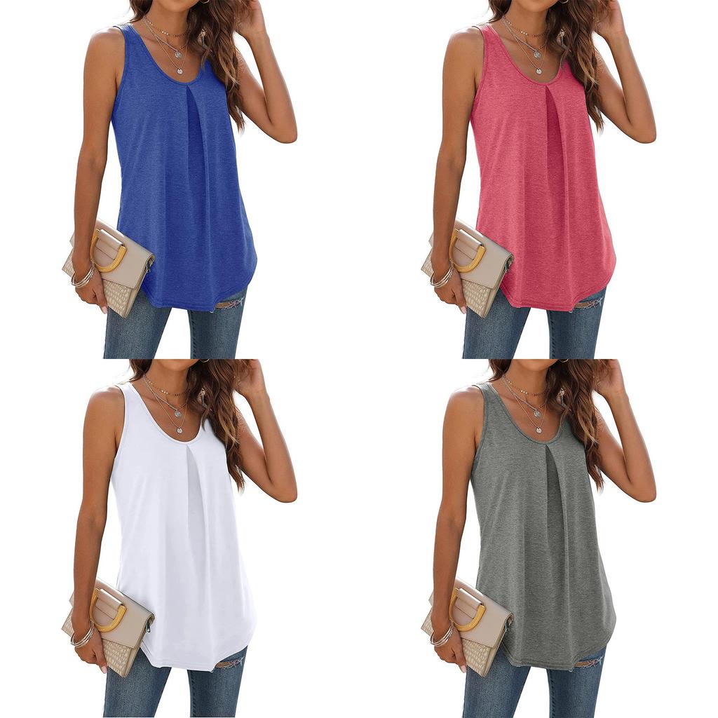 Summer Basic Cotton Sleeveless T Shirt For Women With Pleated Design For Casual Outfits