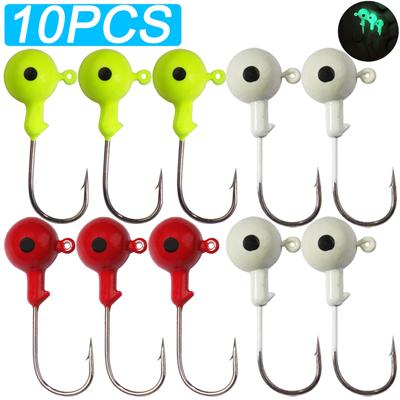 10pcs/lot Metal Jig Hooks 3.5g 10g Color 3D Eye Ball Jigging Head Hook Barbed Crank Shank for Soft Lure Worm Fishing Fishhook