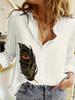 Women's Casual Long Sleeve Abstract Printed Shirt Office Womens Elegant Slim Button Down Shirt Spring Chunky Lapel Tops