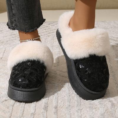Fashion New Winter Faux Fur Warm Women Snow Boots Luxury Sequined Plush Ankle Boots Non-Slip Thicken Fluffy Short Boots Mujer