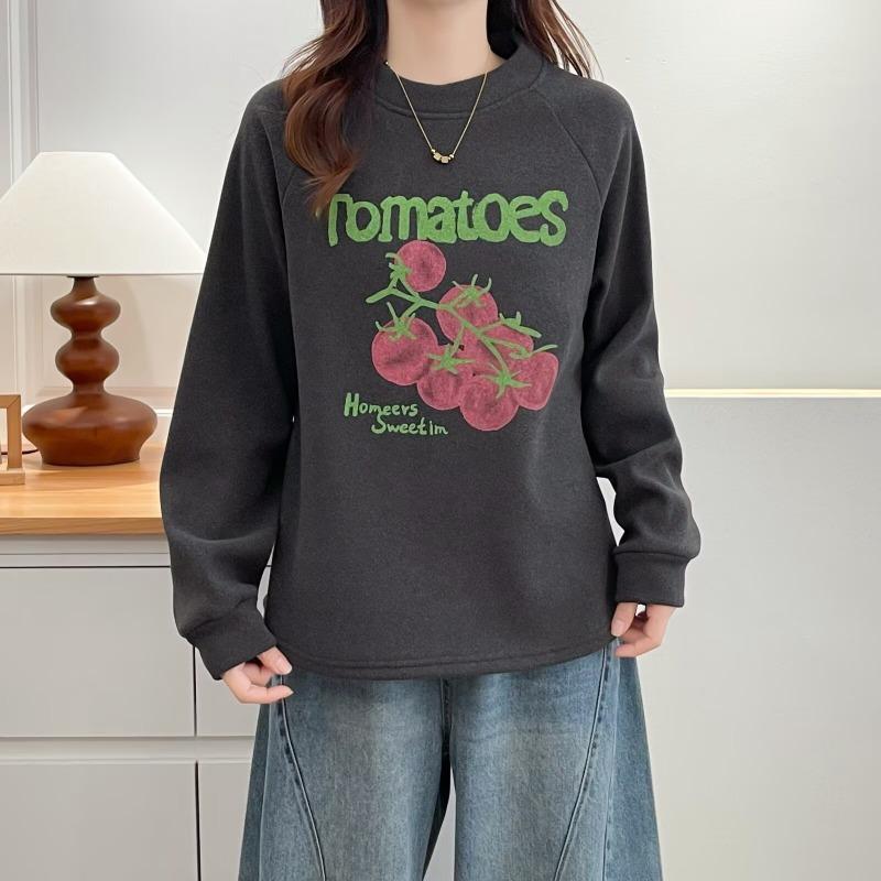 Plus Size Women Casual Thick Printed Crew Neck Long Sleeve Sweatshirt