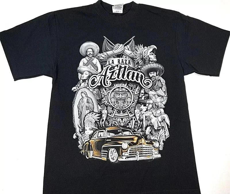Футболка Aztlan Lowrider Мексика Ацтеки La Raza Уличная одежда Мужская футболка, Чикано S