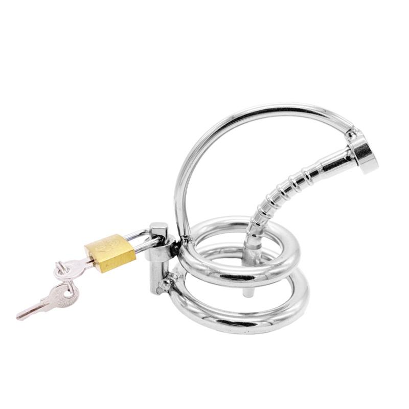 Male Stainless Steel Cage with Sounds Hollow Tubes Ring Lock Chastity