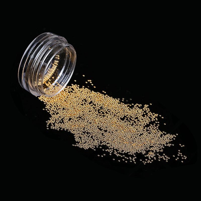 Caviar Nail Nails Gold And Silver Steel Beads Do Not Fade 1.2Mm Metal Microbeads 1000 Round Box Nail Jewelry
