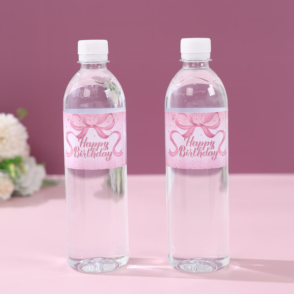 Pink Bow Bottle Stickers Happy 1st Birthday Party Decoration Kids Girl Wedding Birthday Party Supplies Favors Baby Shower Decor