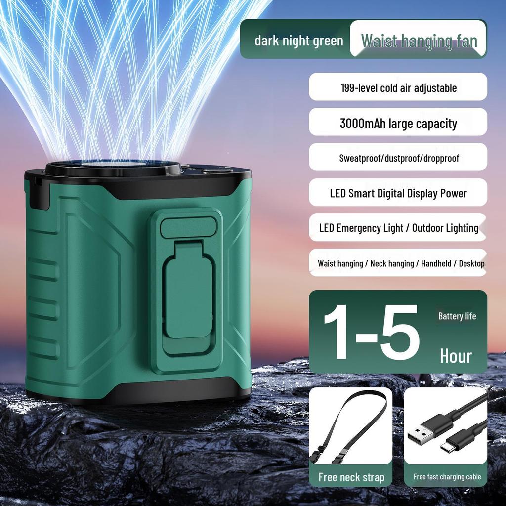 New Style USB Rechargeable Cross-Body/Neck Turbine Fan - Strong Wind, Portable, for Outdoor & Construction Use.
