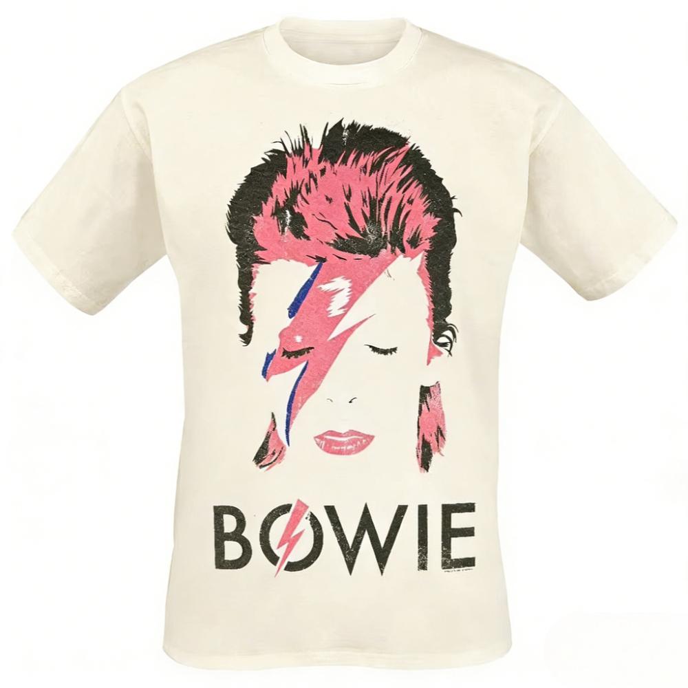 Retro Koszulka z Davidem Bowiem Aladdin Sane Piorun Klasyczny Nadruk Graficzny Kreatywna Inspiracja Prezentująca Fanów Sztuki Rockowej