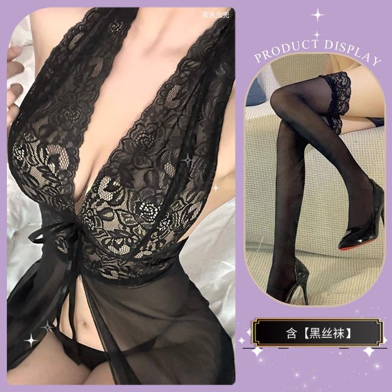 Sexy Underwear Neck-hanging Nightgown, Sexy Mesh Lace Open Placket, Quick Attack, Transparent Female Temptation, Pure Desire