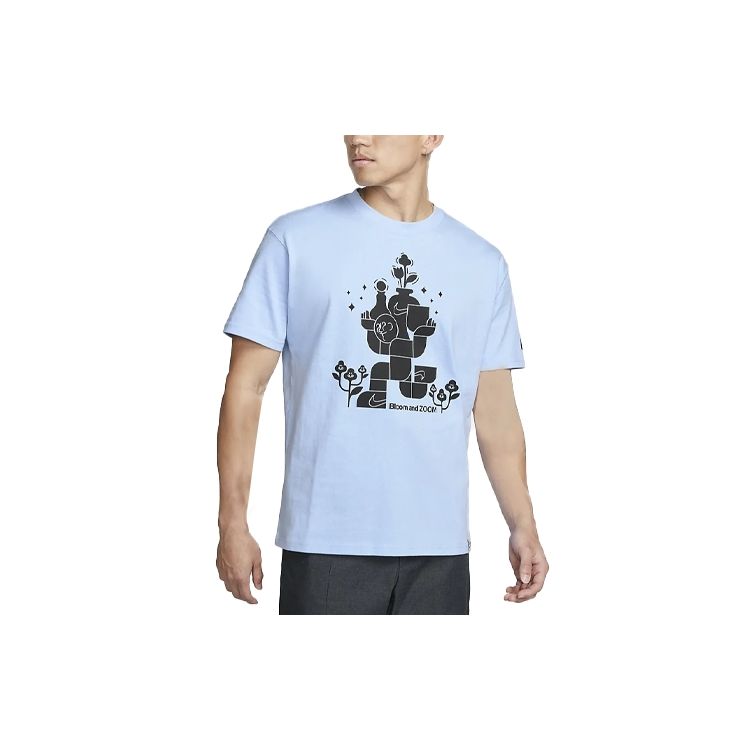 

Nike Floral Print Crew Neck Short Sleeve T-Shirt Men Tops Blue DQ1011-548 XL