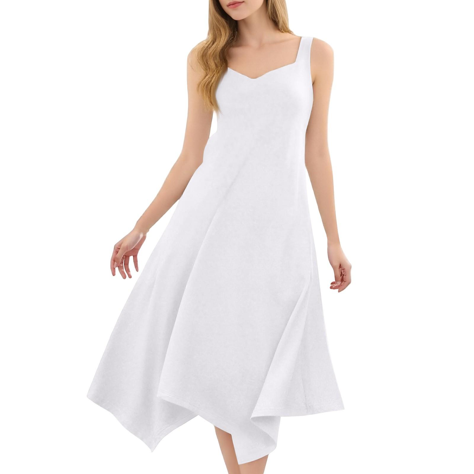 

Женское повседневное модное платье миди без рукавов с круглым вырезом и нерегулярным подолом S белый