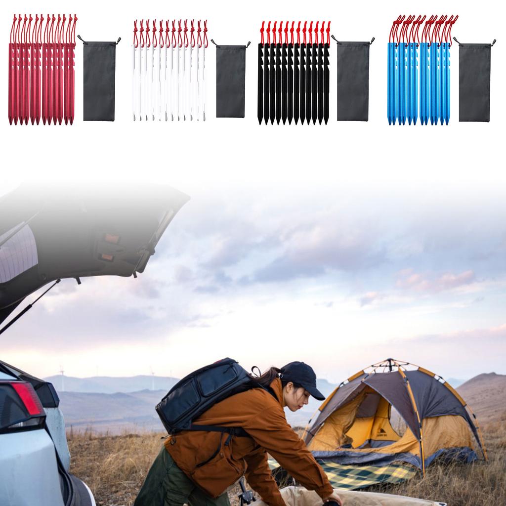 12 Pcs Heavy Duty Tent Peg Durable Camping Peg Aluminium Alloy Tent Stakes Outdoor Ground Anchors Adjustable Ground Nails