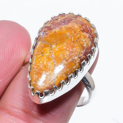 Natural Seame Agate Gemstone Handmade 925 Sterling Silver Ring Size 8.5 Q7l67
