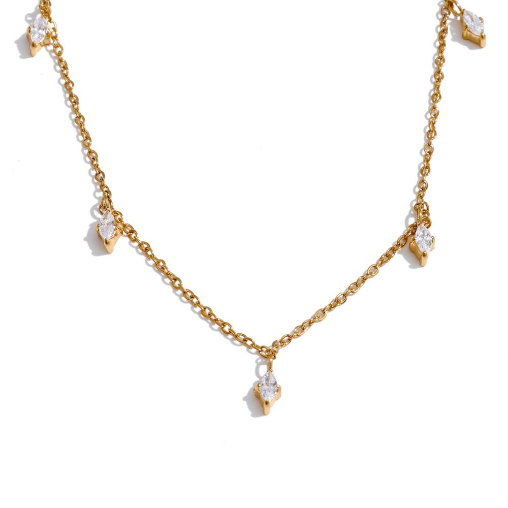 Yhpup Exquisite Stainless Steel Rhombus Cubic Zirconia Drop Chic Necklace Tarnish Resistant Metal Korean Fashion Jewelry