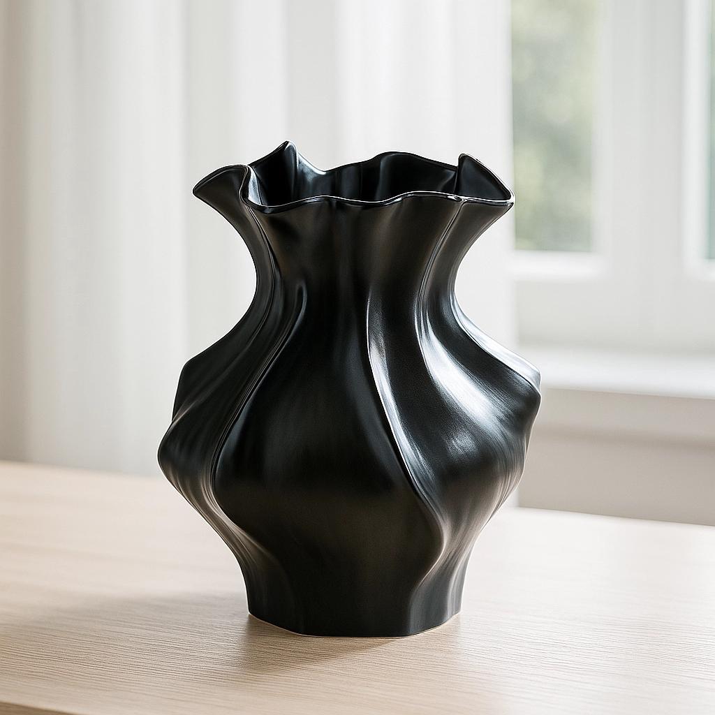 Nordic Minimalist White Textured Ceramic Vase 3D Wave Pattern Tabletop Decor Flower Vase for Living Room Bedroom Dried Flowers