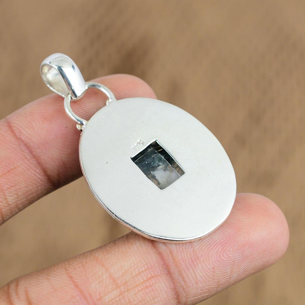 Anniversary Gift For Her Natural Solar Moss Agate Gemstone Pendant 925 Silver