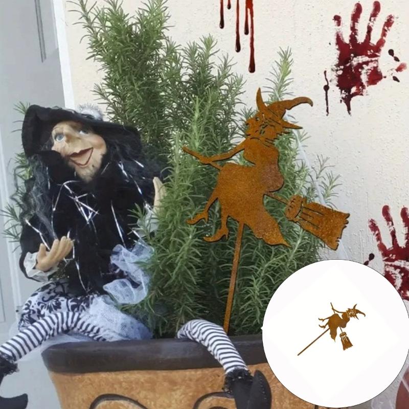 Artistic Flying Antique Rusted Iron Witch Statue Whimsical Yard Ornament Weather Resistant Patios Sculpture For Gardens