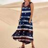Women's Fashion Casual Independence Day Print Sleeveless Cotton Linen Pocket Dress