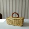 Woven Storage Basket with Lid & Wooden Handle | Handmade Moonj Grass Organizer for Kitchen, Bathroom & Office, Rustic Home Storage