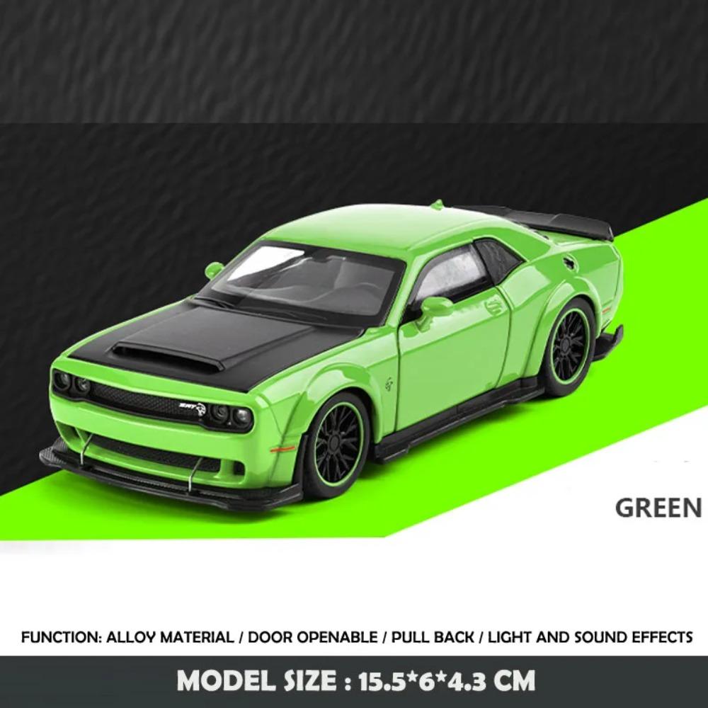 1:32 Dodge Challenger Hellcat SRT Alloy Car Model Sound Light Pull Back Metal Toy Vehicle Boy Gift Collection Miniature Voiture