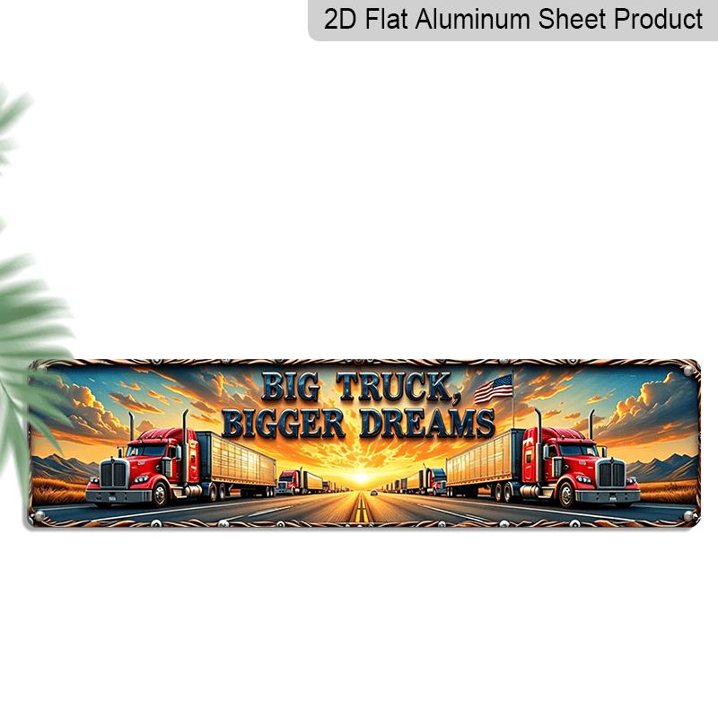 

2D Flat, Vintage American Road Culture Aluminum Decorative Sign - Retro Red Truck & Flag Metal Decor with Frame Suitable for, Truck Stop, Restaurant 40cm x 10cm